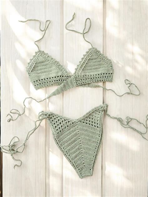 Knit Swimsuit Crochet Bikini Set 100 Cotton Swimsuit Etsy