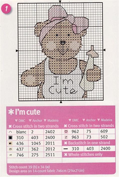 A Cross Stitch Pattern With A Teddy Bear Holding A Bottle