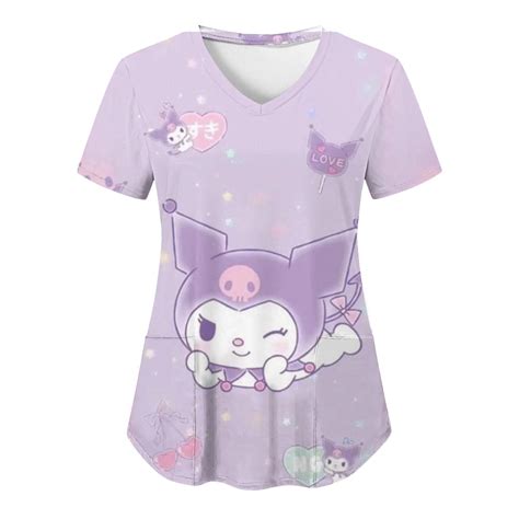 Kandazemei Sanrio Kuromi Hello Kitty V Neck Pocket Woman Clothing New