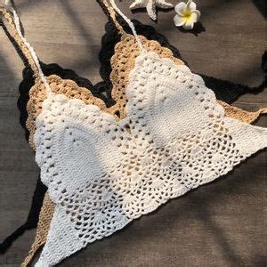 Swim Crochet Bikini Crop Top Cream White Open Back Halter Sexy Back Tie Poshmark