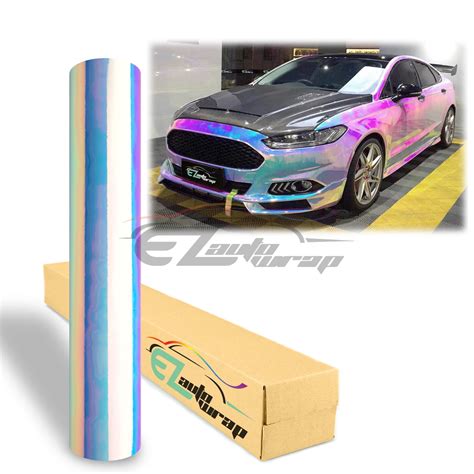 60x53 Premium White Neo Chrome Rainbow Holographic Vinyl Wrap Sticker