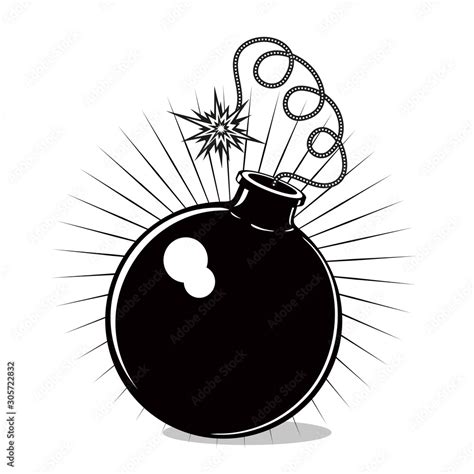 Retro bomb on isolated background. Black and white cartoon vector ...