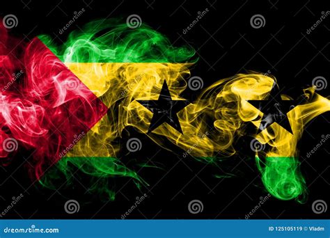 National Flag Of Sao Tome And Principe Made From Colored Smoke Isolated