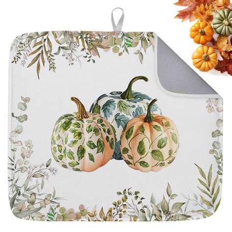 Fall Dish Drying Mat for Kitchen Counter Pumpkin Floral Drying Pad
