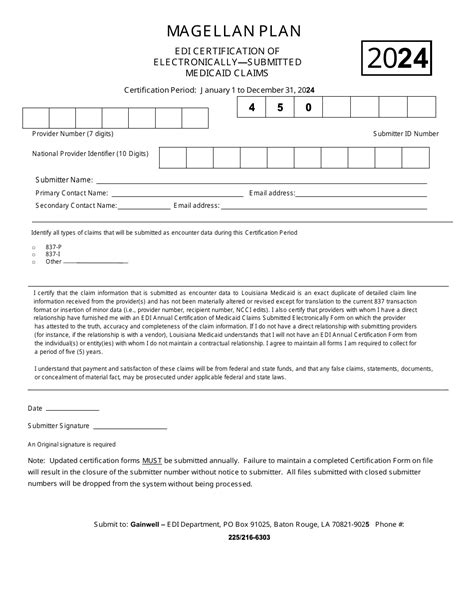 2024 Louisiana Edi Certification Of Electronically Submitted Medicaid