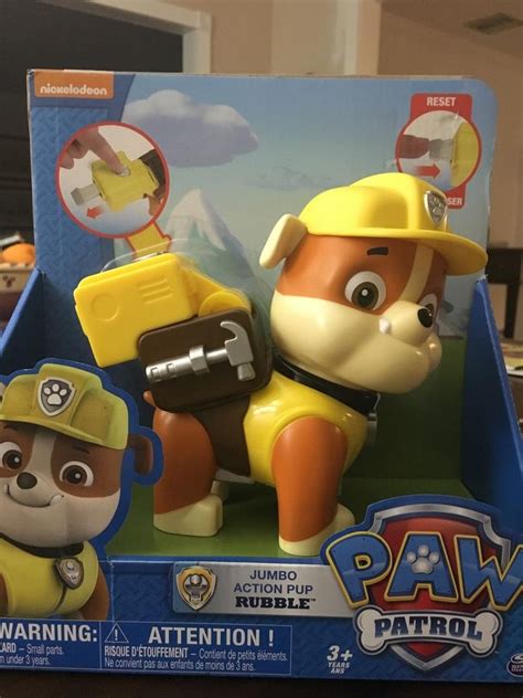 Nickelodeon Paw Patrol Jumbo Action Pup Rubble Nib With Jackhammer In