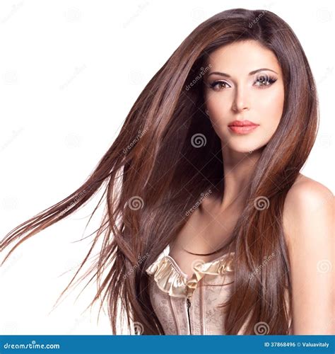 Belle Jolie Femme Blanche Avec De Longs Cheveux Droits Photo stock