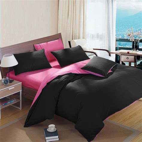 Black And Hot Pink Pure Colored Modern Chic Simply Reversible 100 Cotton Full Queen King Size