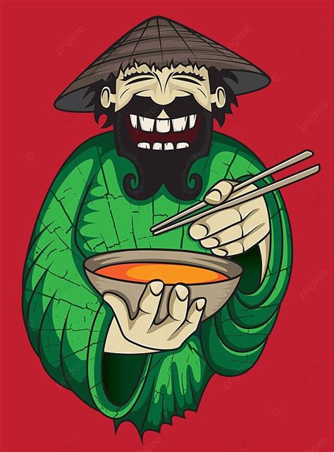 Illustration Of An Asian Chef Serving A Hot And Spicy Thai Soup Vector Delicious Male Beard