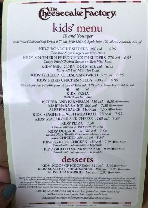 Cheesecake Factory Lunch Menu