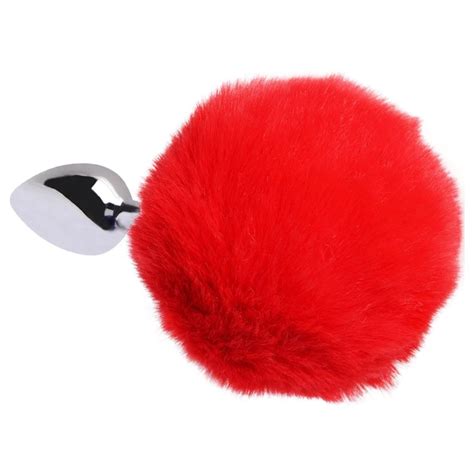 Plug Anal em Aço Pompom de Coelho tamanho P Vermelho