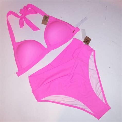 Pink Victoria S Secret Swim Victoria Secret Pink Swim Bikini Medium Top Bottom Neon Pink