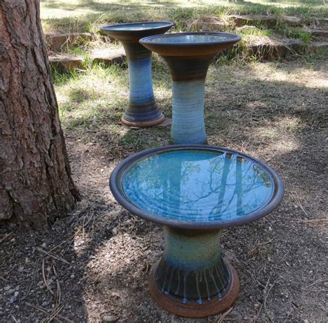 Tall Nearly Naked Matte Turquoise Bird Bath By Bowen Pottery