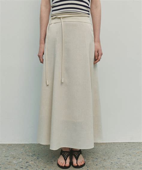 Musinsa Neev Soft Linen Flared Skirt Beige