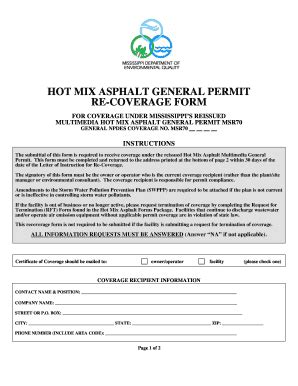 Fillable Online Deq State Ms Hot Mix Asphalt Re Coverage Form