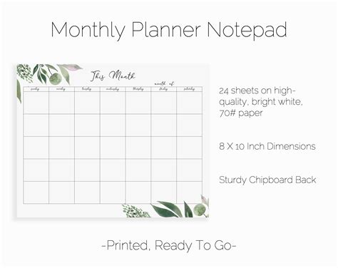 Green Leaves Monthly Planner Notepad Planificador Mensual Etsy México