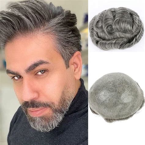 Grey Toupee For Men 8x10 Inch Hairpiece For Men 0 08mm Ultra Thin Skin Hair System