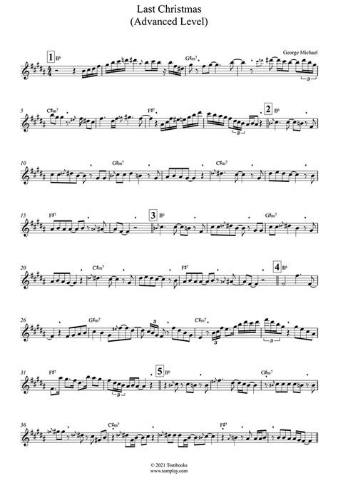 Last Christmas Advanced Level Alto Sax In B Major George Michael Saxophone Sheet Music