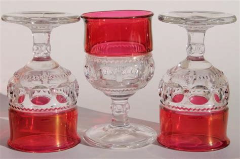 Vintage Ruby Flashed King S Crown Pattern Glass Stemware Set Of 8 Wine Glasses