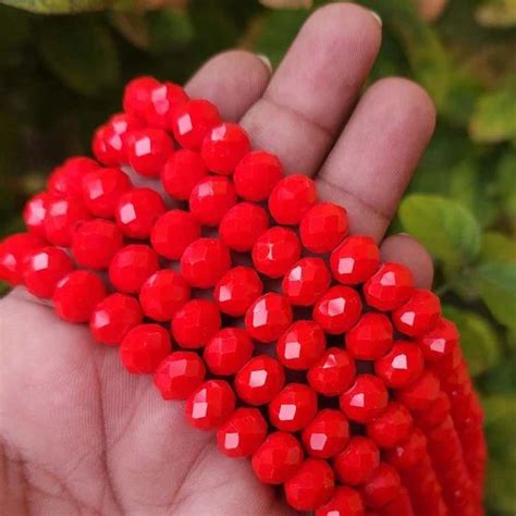 Mm Rondelle Shape Red Opaque Color Crystal Glass Beads Sold Per