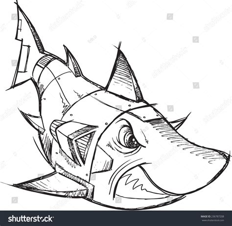 Cyborg Robot Shark Sketch Vector Illustration Stock Vector (Royalty ...