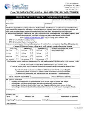 Fillable Online Federal Stafford Loan Request Form Fax Email