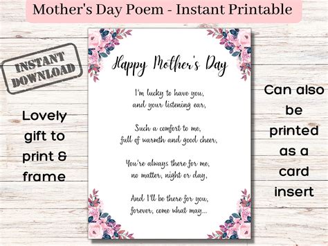 Mothers Day Poem Printable Poem For Mom Unframed Printable Etsy Australia