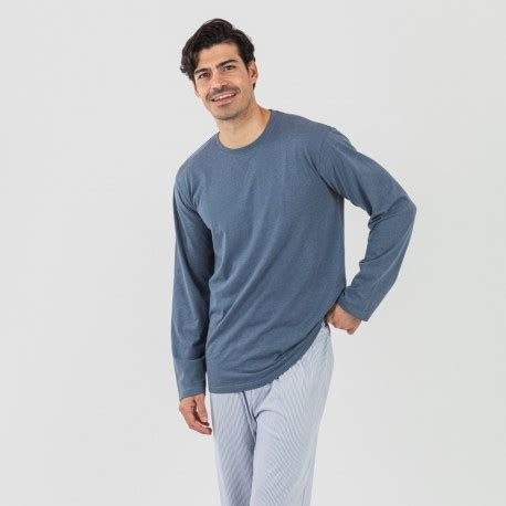 Pijama largo algodón hombre Lista indigo Talla de Ropa M