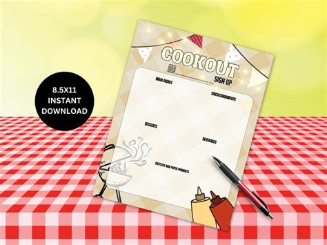 Cookout Sign Up Sheet For Summer Potluck 4th Of July Party Sign Up
