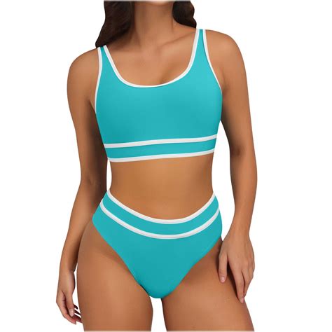 Awdenio Womens Swimsuits High Waisted Bikini Color Block Swimwear Bandeau Top Sports Style Scoop