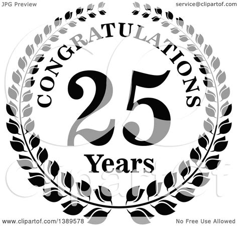 Clipart of a Black and White 25 Year Anniversary Congratulations Wreath ...