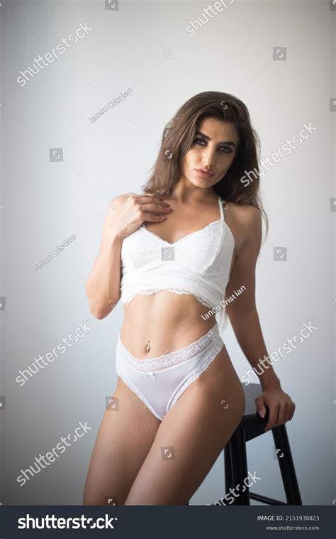 Attractive Sexy Brunette White Lingerie Posing Stock Photo Shutterstock
