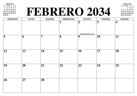 Calendario Febrero El Calendario Febrero Para Imprimir Gratis