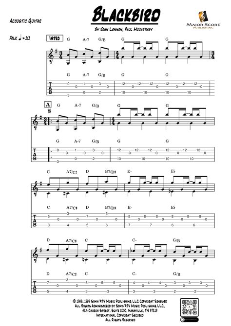 Blackbird Sheet Music The Beatles Easy Guitar Tab