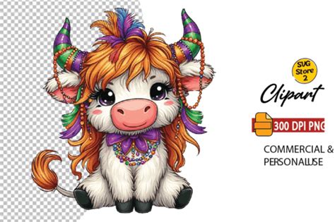 Cute Mardi Gras Highland Cow Png Graphic By Svg Store Creative Fabrica