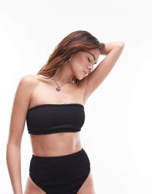 Topshop Mix And Match Crinkle Bandeau Bikini Top In Black Asos