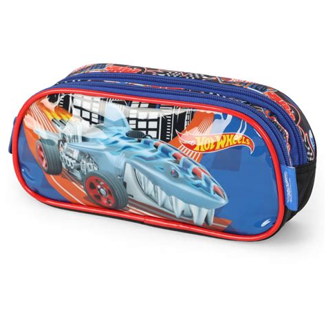 Estojo Escolar Duplo Infantil Hot Wheels Luxcel Bazar Paulinho