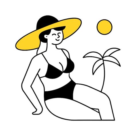 A Woman Illustration In A Bikini Is Sitting On The Beach With A Palm Tree Premium Ai Generated