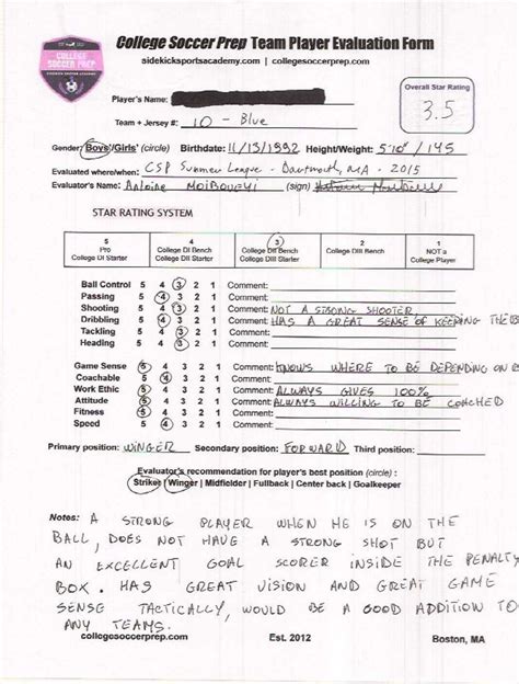 Football Scouting Report Sheets