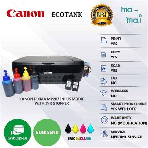 Jual Printer Canon Pixma Mp287 Infus Print Scan Copy Inkjet Tabung