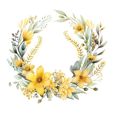 Premium Photo There Is A Wreath Of Yellow Flowers And Leaves On A