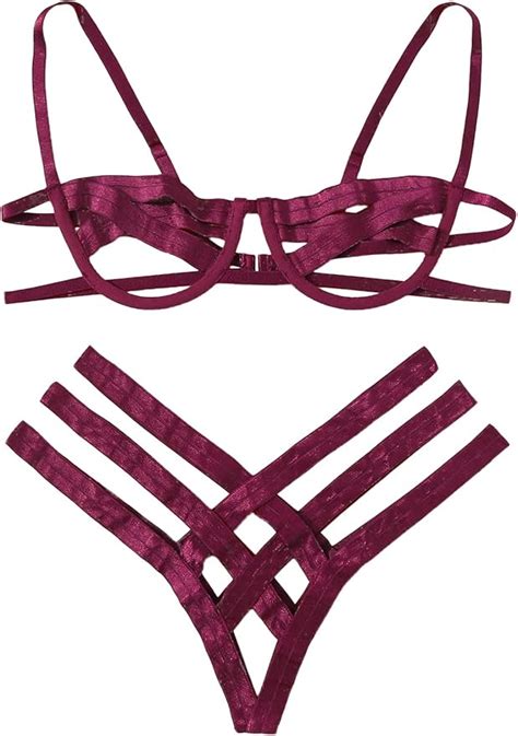 Shein Women S Sexy Ladder Cut Out Lingerie Set Push Up Two Piece Bra