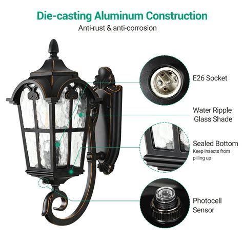 EDISHINE Dusk To Dawn Outdoor Wall Light Fixture Exterior Wall Lantern