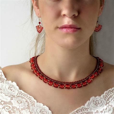 Red Jewelry Set T For Women Red Bead Necklace Red Etsy