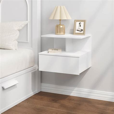 WOLTU Hanging Bedside Table Floating Nightstand With Drawer Open