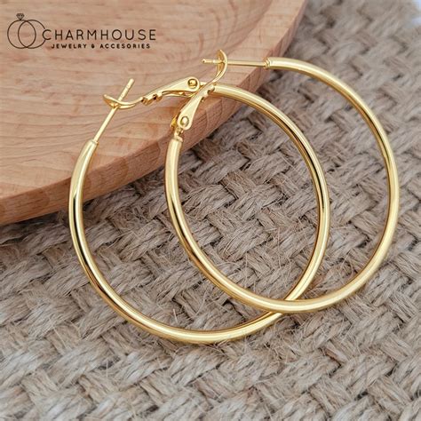 Ensemble De Boucles D Oreilles Cr Oles En Or Jaune 24K Plaqu Or Pour