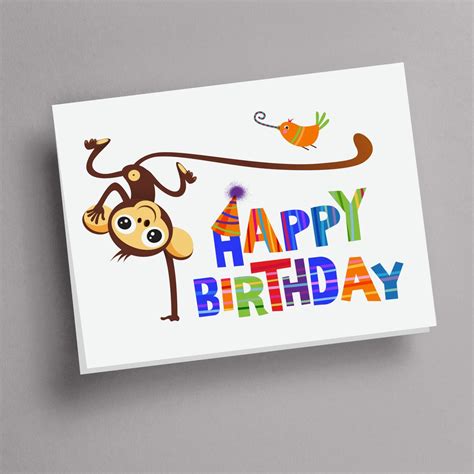 Happy Birthday Monkey Card Baby Birthday Card Cute Monkey Etsy