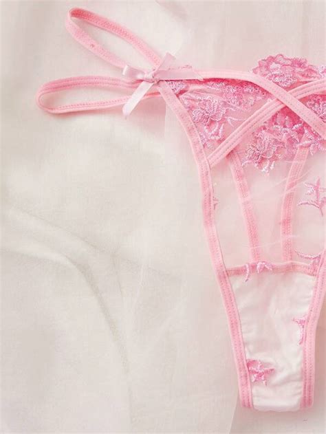 Floral Embroidery Mesh Underwire Lingerie Set SHEIN USA