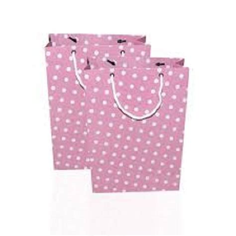 Disposable Pink And White Eco Friendly Rope Handled Printed Kraft Paper