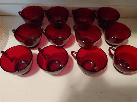 Vintage Anchor Hocking Ruby Red Tea Cups Etsy